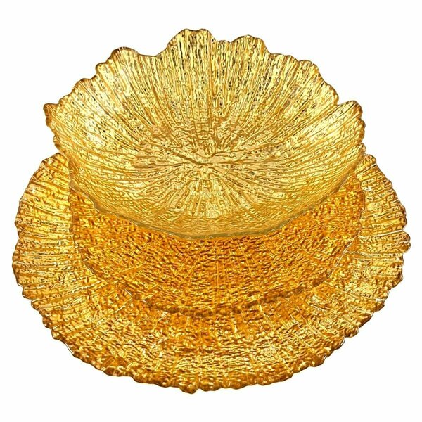 Red Pomegranate Collection Coral Dinner Plate Set, Gold - 12 Piece 0782-1